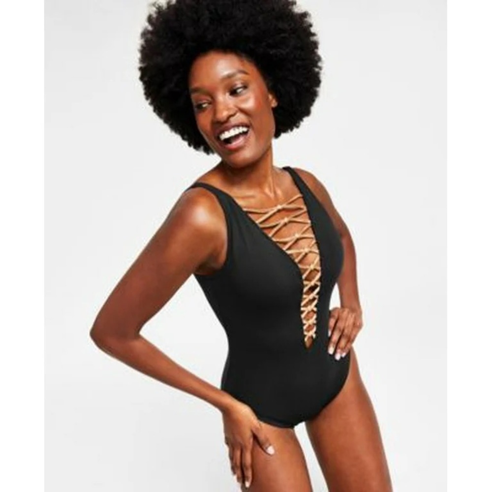 Lace-up Rose Gold & Black Swimsuit